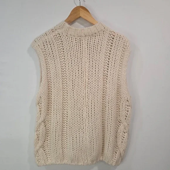 Zara Womens Cream Sweater Vest Size S Chunky Cable Knit Sleeveless Academia NWT - Picture 5 of 13